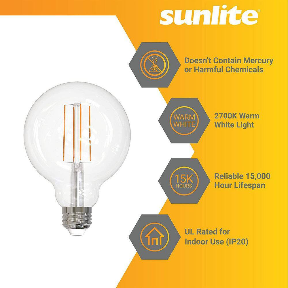 Sunlite 100-Watt Equivalent E26 Dimmable Edison Filament Decorative Clear G25 Globe LED Light Bulb 2700K in Warm White (4-Pack) HD03718-4