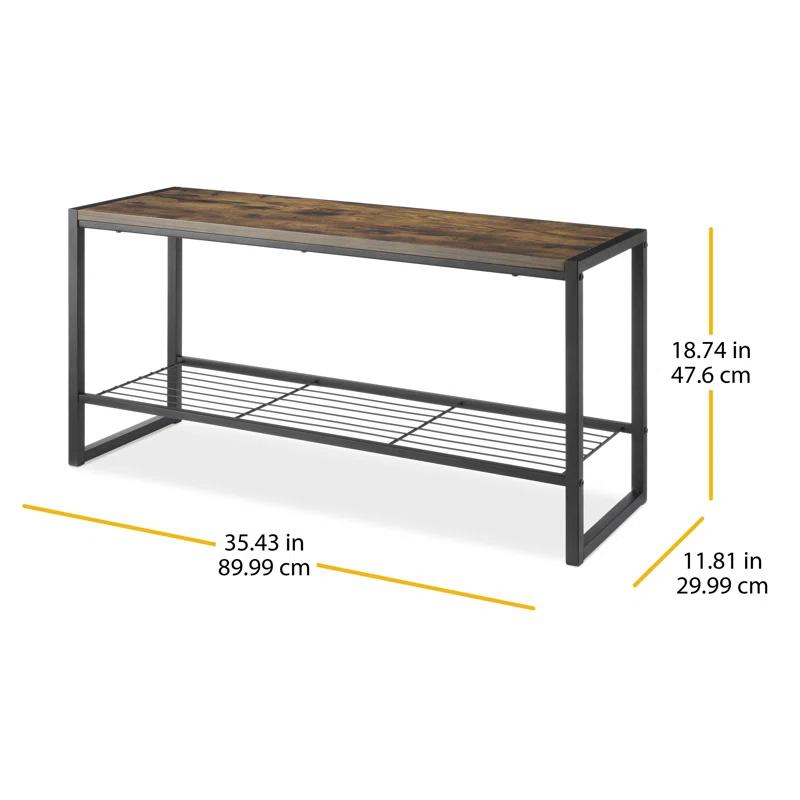 Whitmor Modern Industrial Entryway Bench w/Shoe Storage， Brown