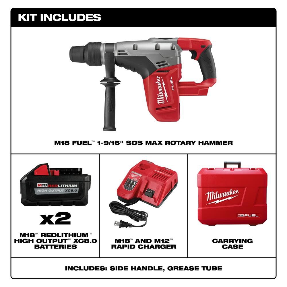 Milwaukee M18 FUEL HIGH DEMAND 1-9/16 In. SDS Max Hammer Drill Kit 2717-22HD from Milwaukee