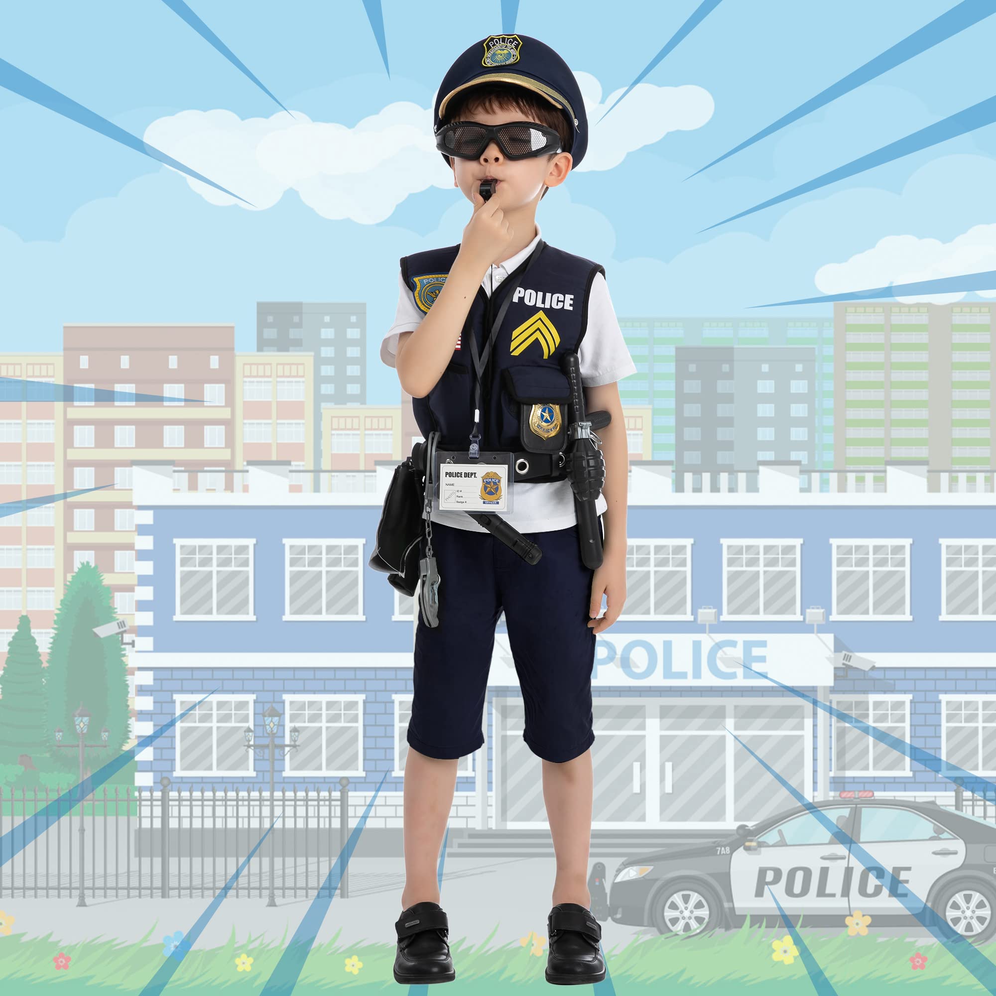 JOYIN 14 Pcs Police Pretend Play Toys Hat and Uniform Outfit for Halloween Dress Up Party, Police Officer Costume, Role-playing