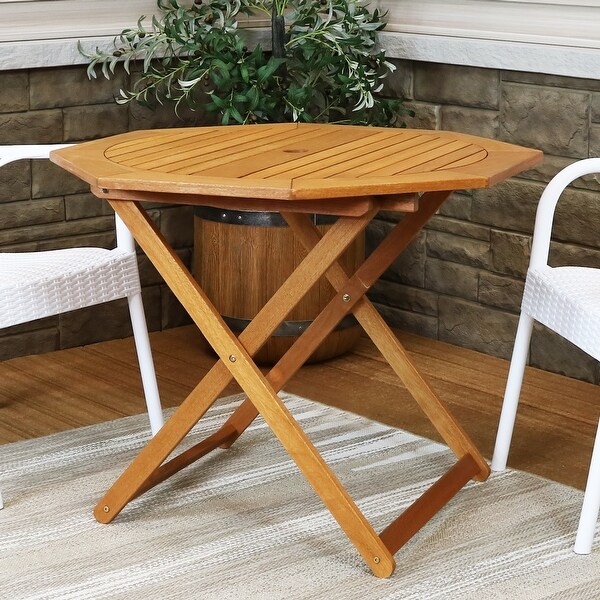 Sunnydaze Meranti Wood Octagon Outdoor Folding Patio Table