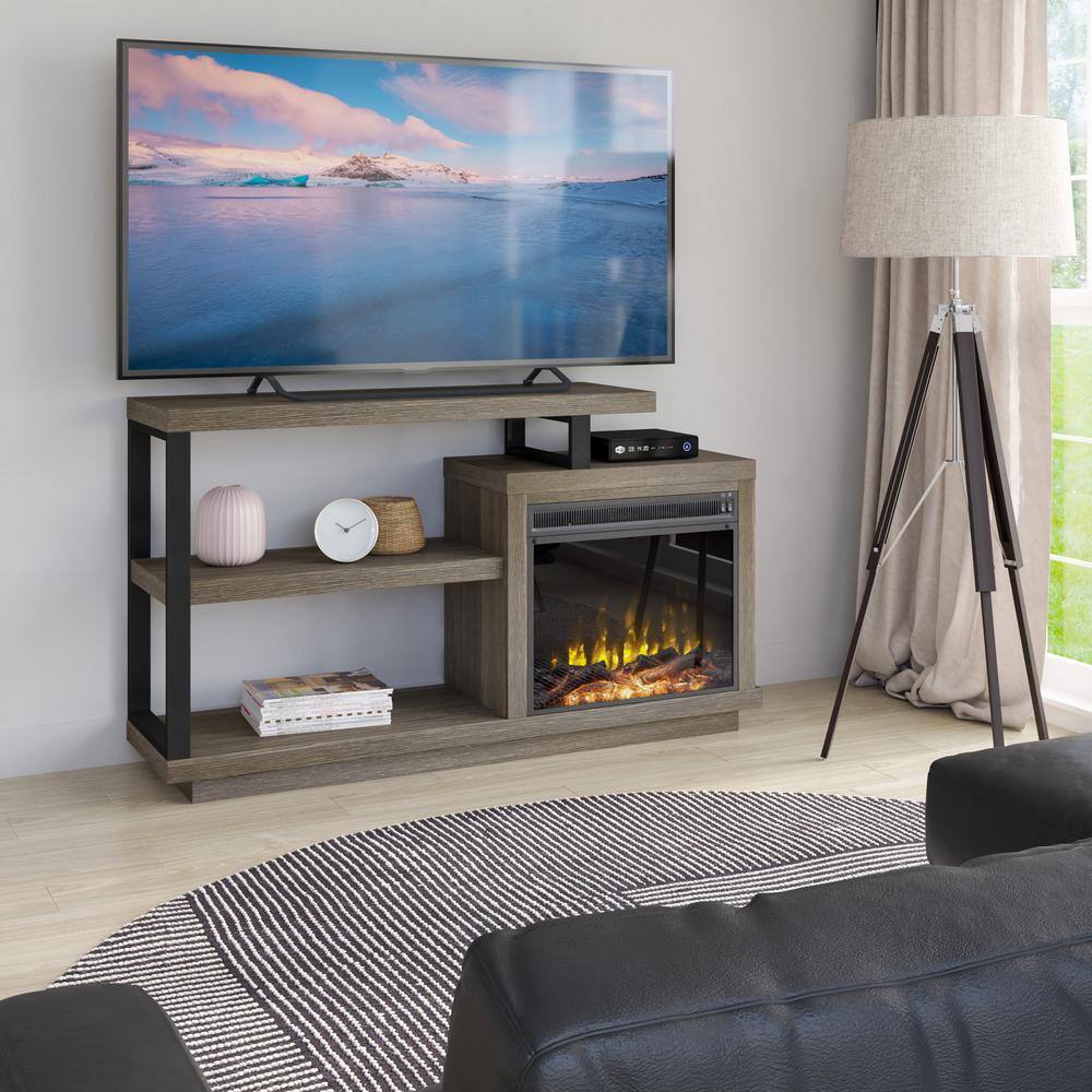 Twin Star Home 59.5 in. Freestanding Wooden Electric Fireplace TV Stand in Colton Oak 117840