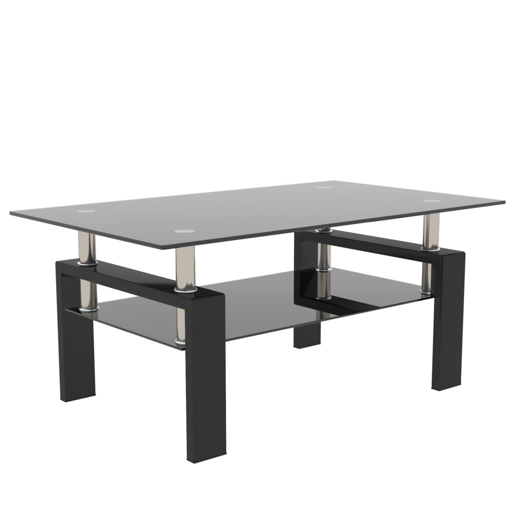 Rectangular Glass Coffee Table, Modern Side Coffee Table, Tempered Glass Tabletop & Metal Legs, for Living Room