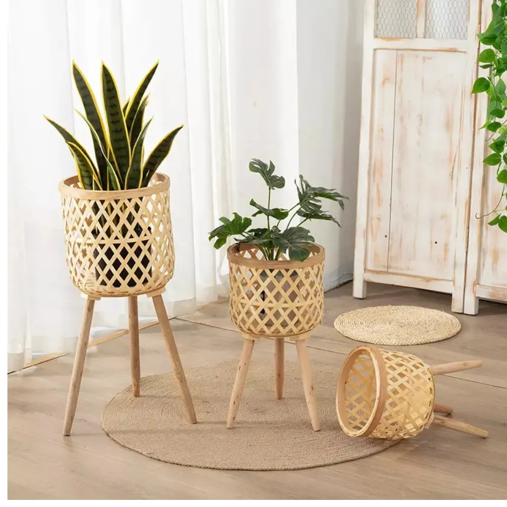 Bamboo Plant Stand  Assembly Planter Pot Cover Handmade Woven bamboo Flower Pots Rack Planter Basket for indoor outdoor garden