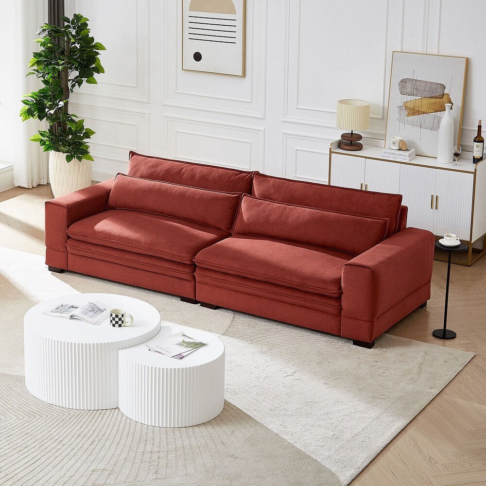 Red 3 Seat Fabric Upholstered Sofa w/ Removable Cushions   Square Arms