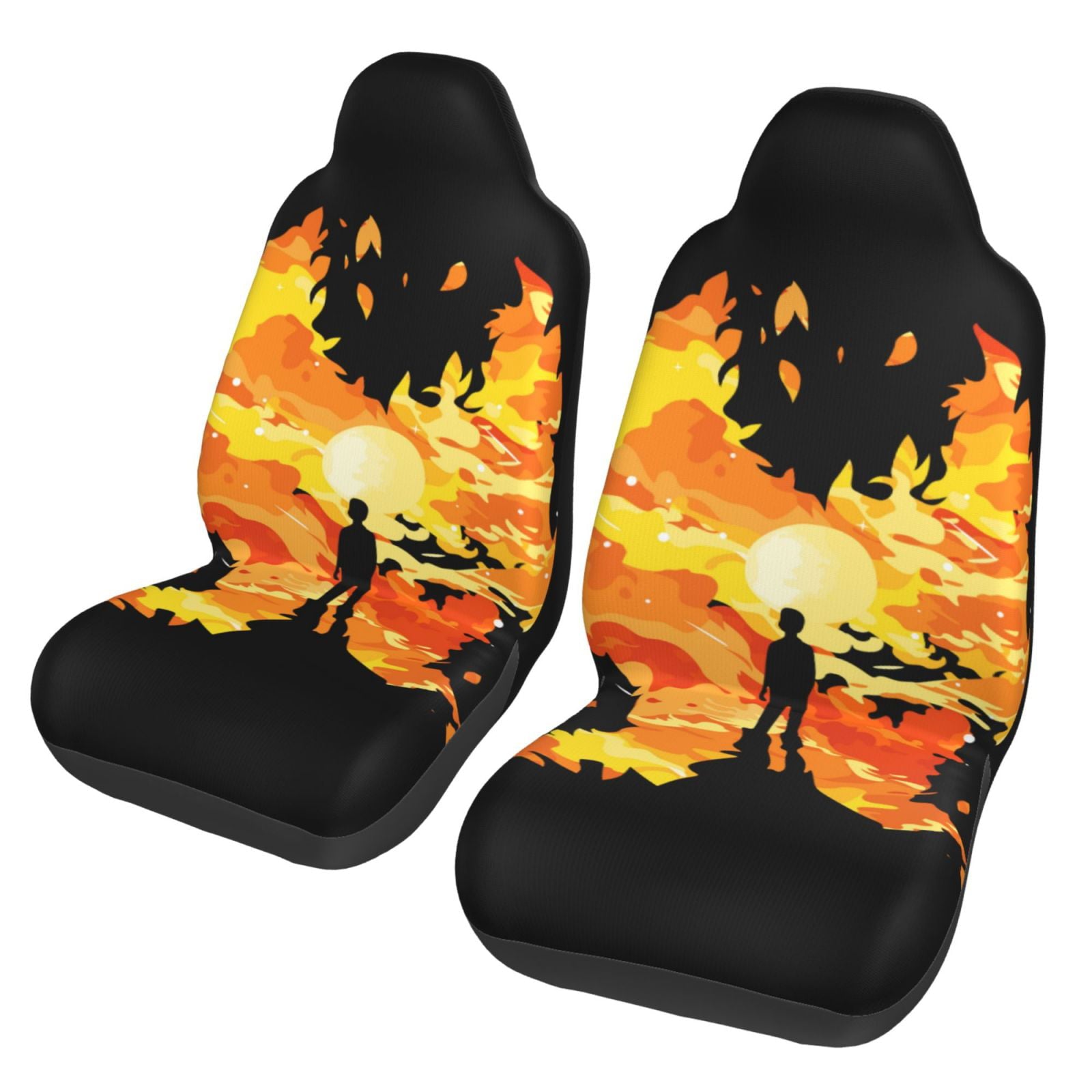 TEQUAN Front Seat Covers， Burning Fire Flame Man Pattern 2 Piece Car Seat Cover Fit Most Car SUV Truck Van