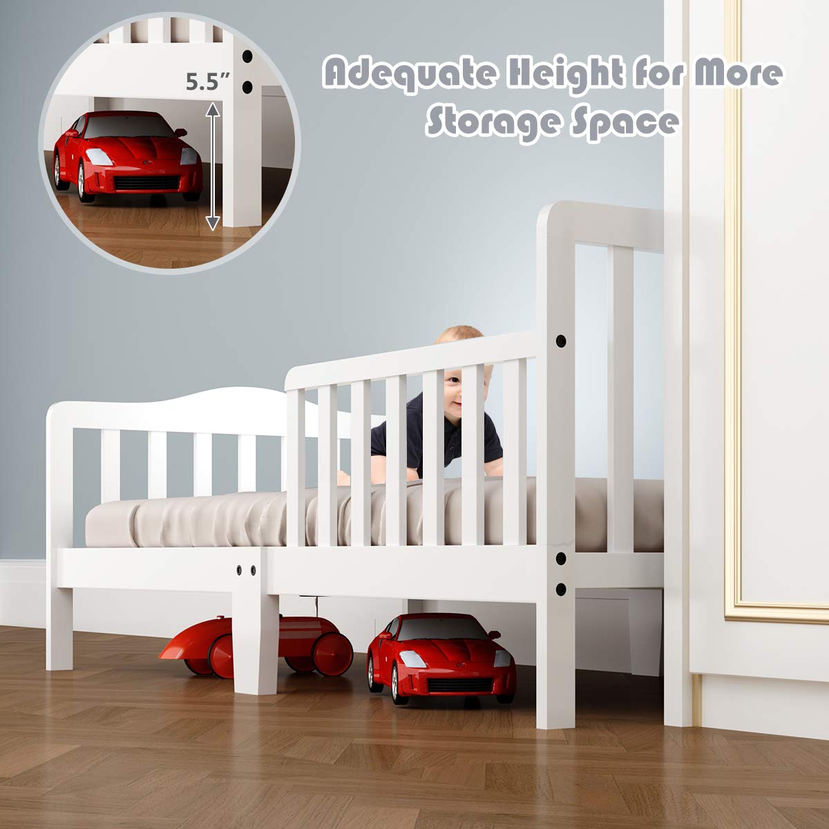 Toddler Bed, Classic Design Rubber Wood Kids Bed