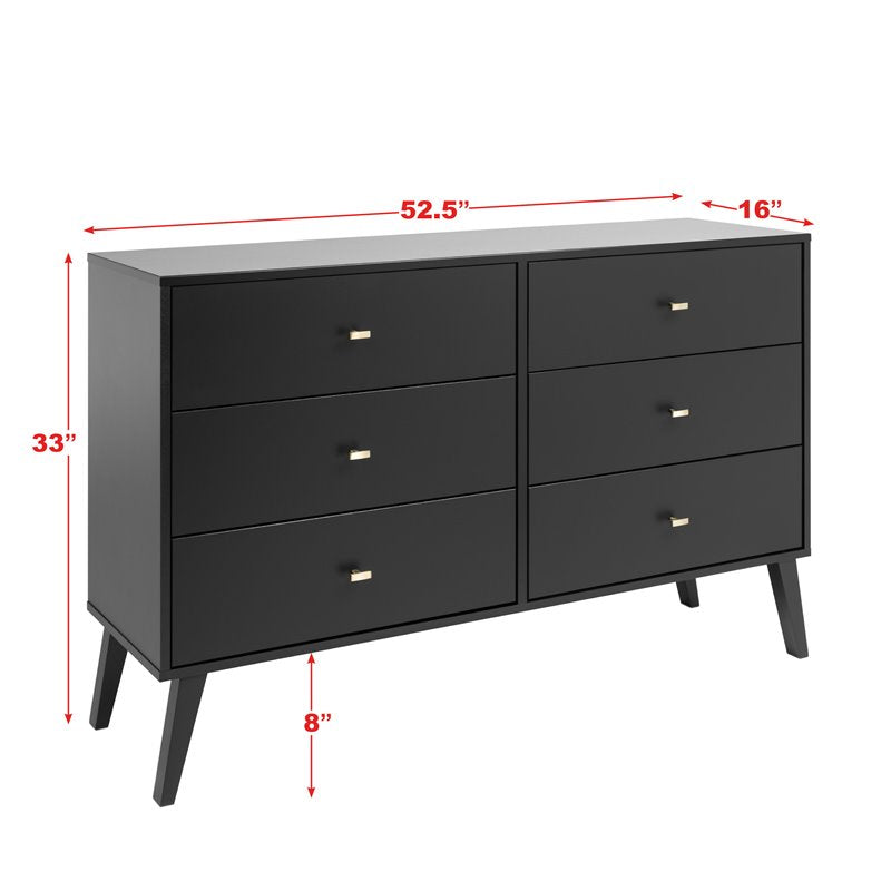 Home Square 2-Piece Set with Modern 2-Drawer Nightstand 6-Drawer Double Dresser