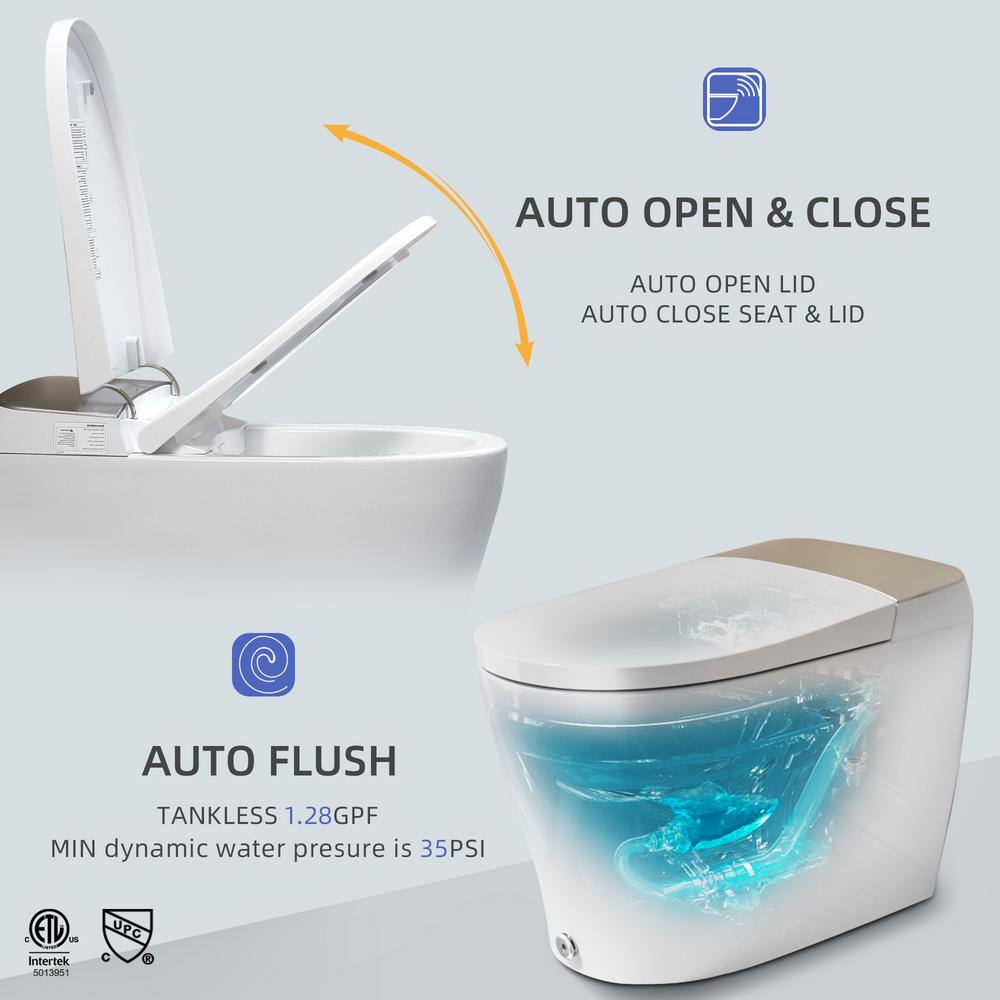 Casta Diva CD-Y080 Elongated Smart Bidet Tankless Toilet in White with Auto OpenClose Lid Foot Kick Operation1.28GPF CD-Y080