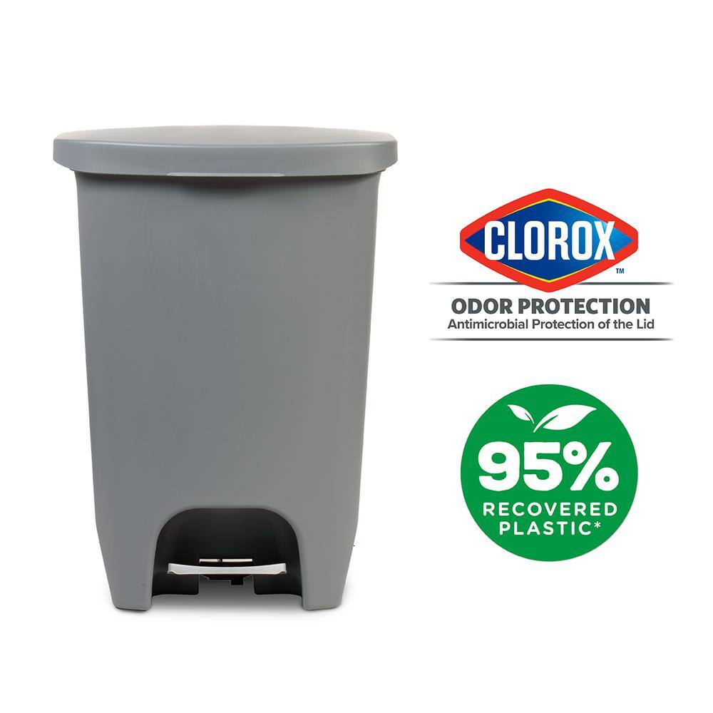 Glad 13 Gal. Gray Step-On Plastic Trash Can with Clorox Odor Protection of The Lid GLD-74131-1