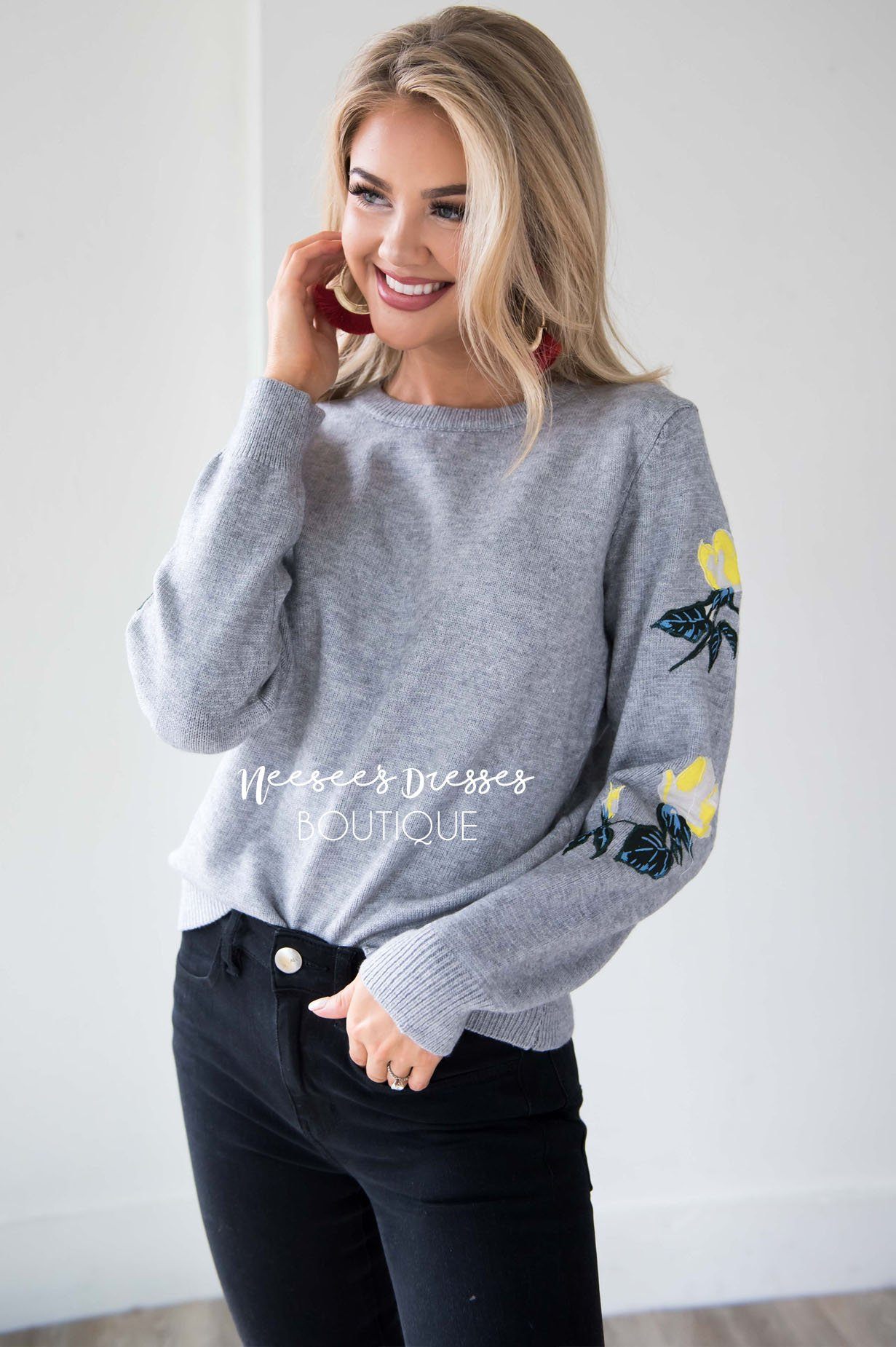 Can't Miss Me Floral Sleeve Sweater