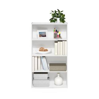 Furinno 23.6 in. White Wood 4-Shelf Standard Bookcase with Storage 11209WH