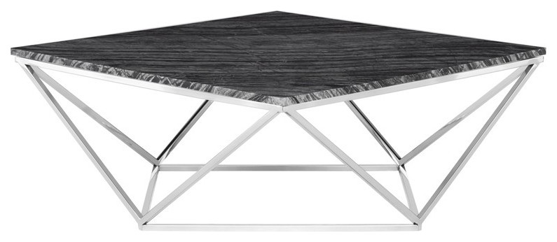 Corrado Coffee Table black wood vein marble top polished stainless   Contemporary   Coffee Tables   by Virgil Stanis Design  Houzz