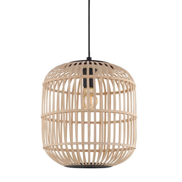 1 light Bordesley Drum Pendant With Wooden Shade Black natural Eglo