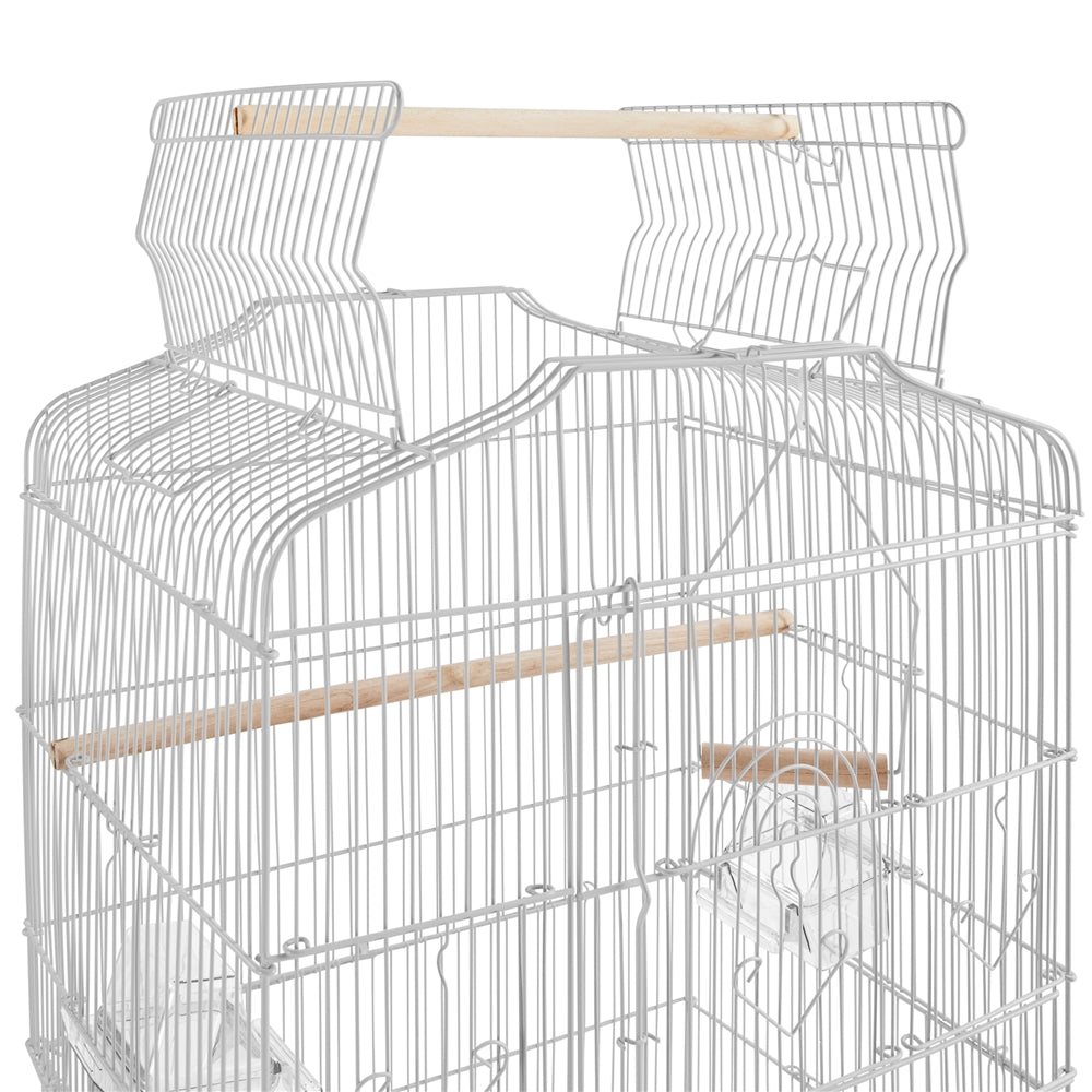 Yaheetech 41''H Open Top Metal Bird Cage Large Parrot Cage with Double Door Design Slide-out Tray Four Feeders， Light Gray