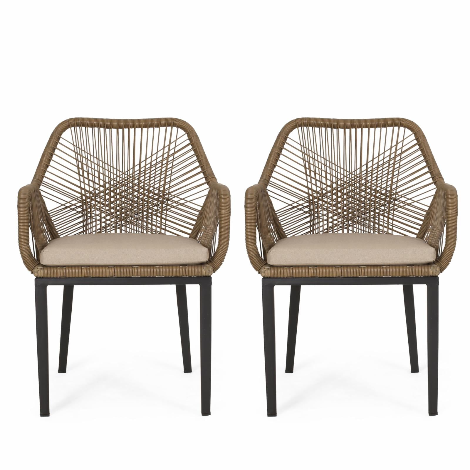 Maiara Outdoor Wicker Dining Chair with Cushion - Set of 2