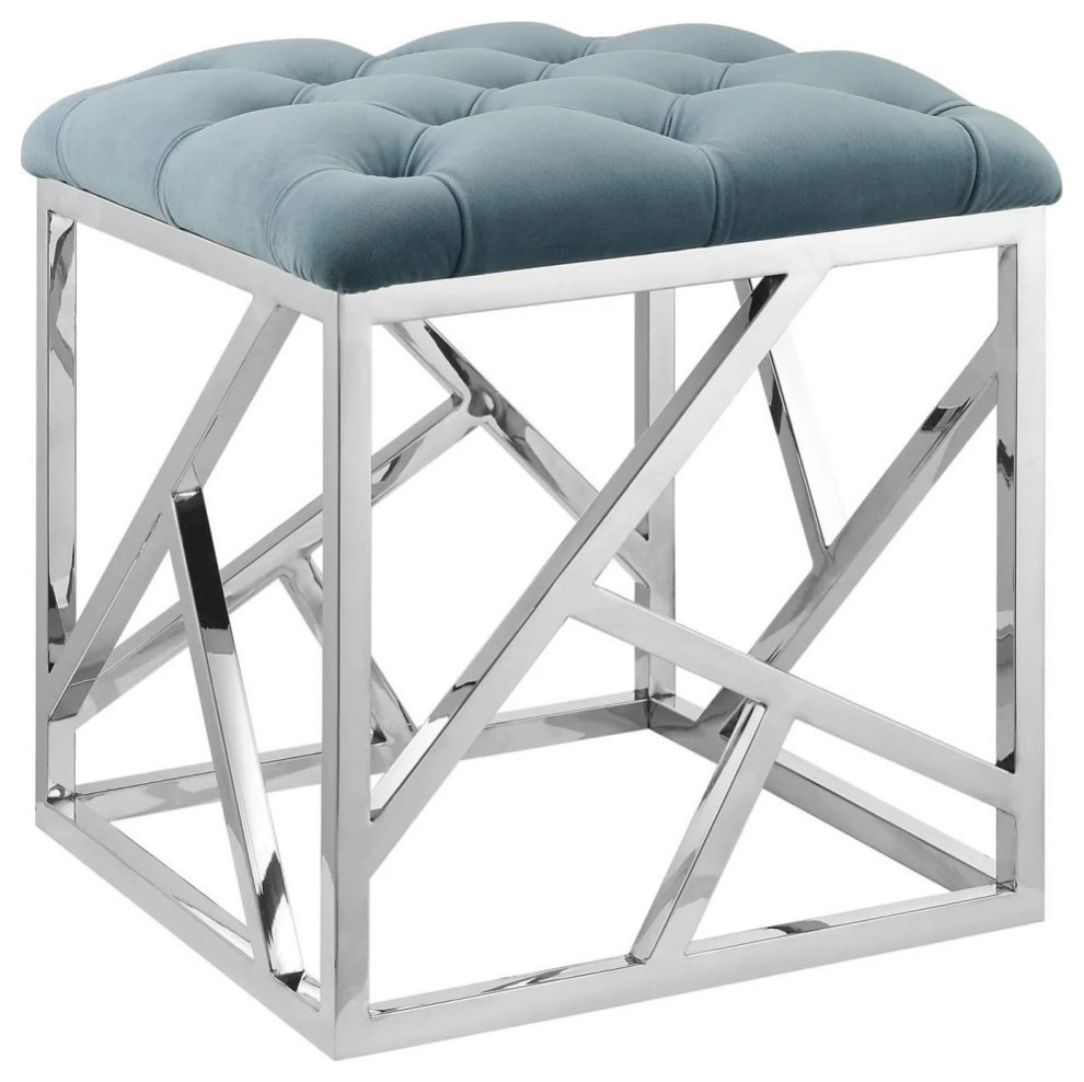 Piper Teal Blue Silver Ottoman   Modern   Footstools And Ottomans   by Rustic Home Furniture Deco  Houzz