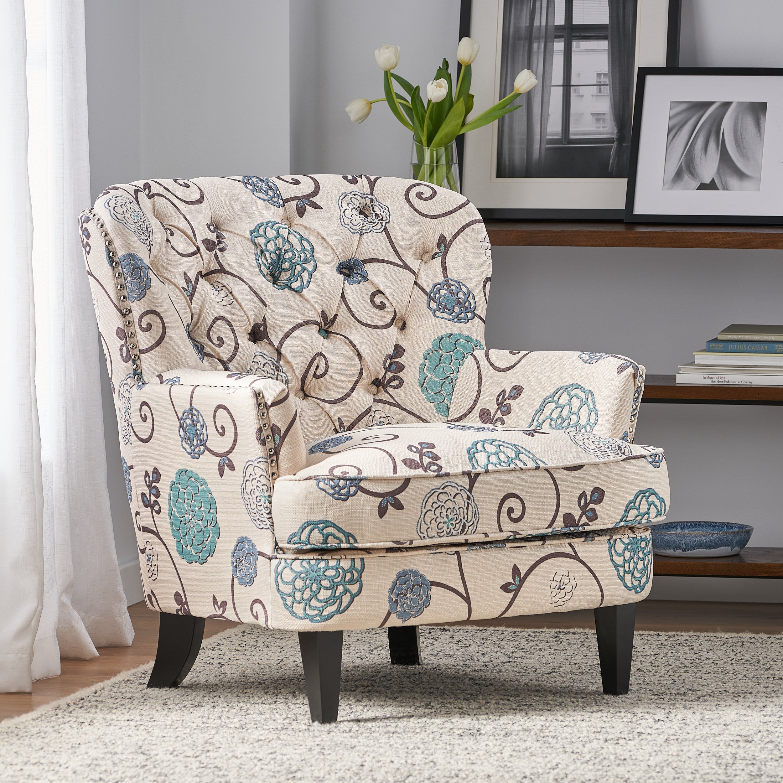 Alfred Button Tufted Fabric Club Chair