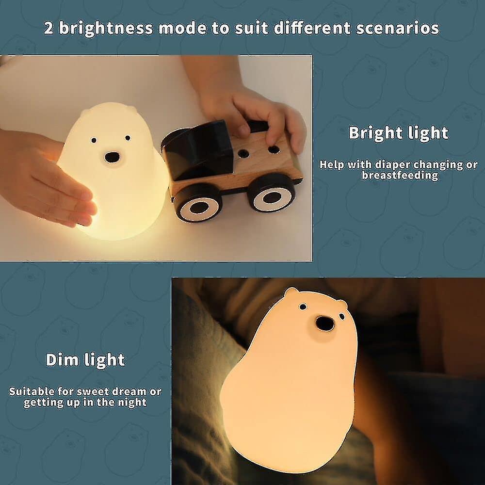 Bear Night Light For Kids， Silicone Baby Nursery Bedside Lamp Usb Rechargeable Bpa-free Abs， Kids Gifts