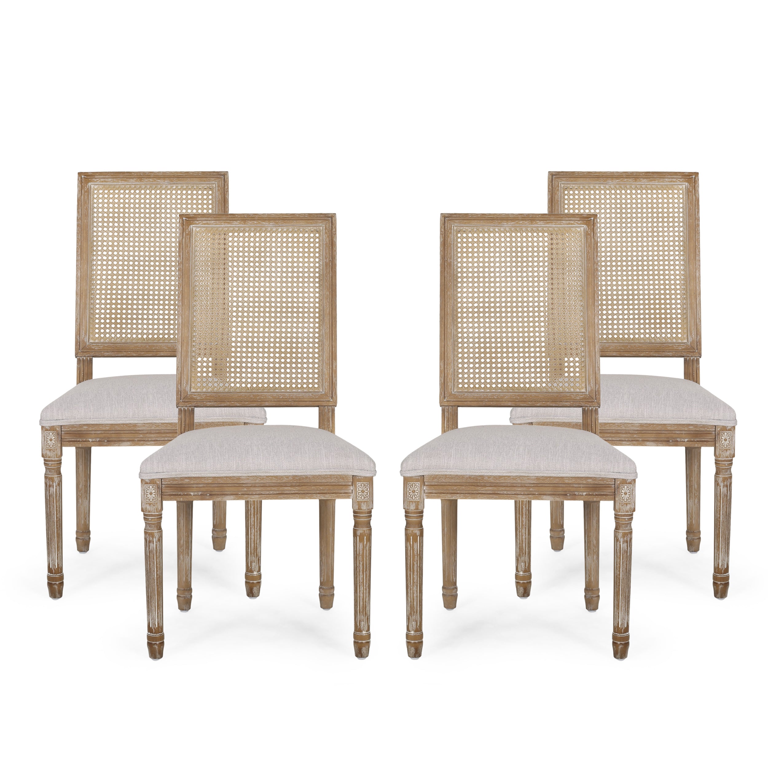 Brownell French Country Wood and Cane Upholstered Dining Chair, Set of 4