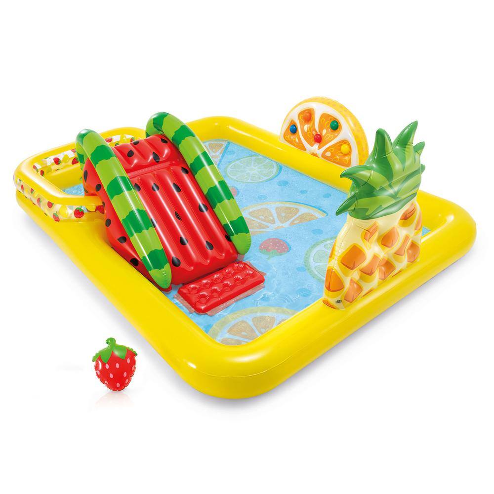 Intex Fun'N Fruity 96 in. x 75 in. x 36 in. Outdoor Inflatable Kiddie Pool and Play Center with Slide 57158EP