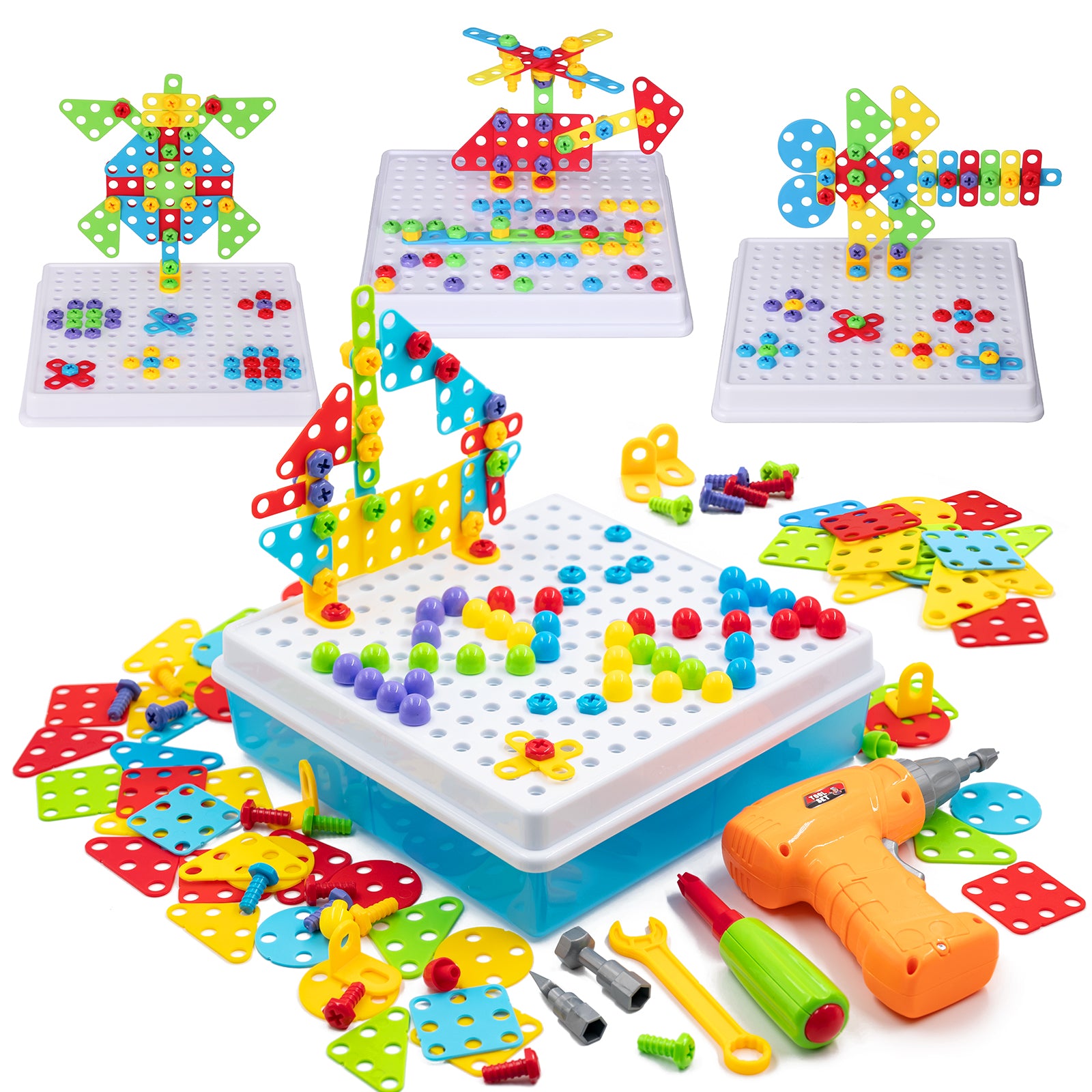 Creative Mosaic Drill Puzzle Set with Screwdriver Construction Tools for Kids， Play Construction Toys