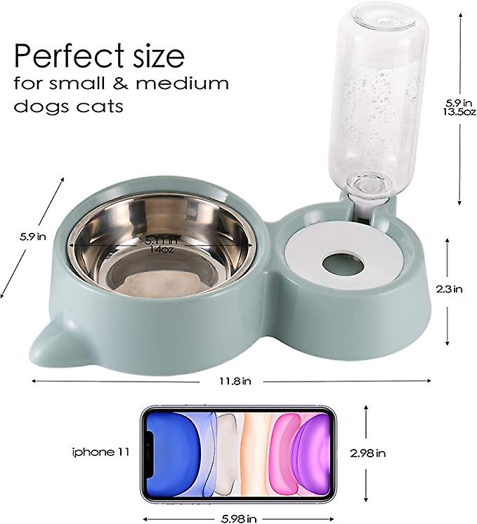 Double Dog Cat Bowl， Water And Food Bowl Set With Detachable Stainless Steel Bowl， Automatic Water Drinking Bottle， Pet Feeder For Small Medium Sized