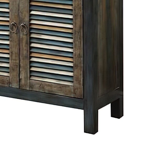 ACME Glancio Rectangular Console Table in Antique Oak and Teal