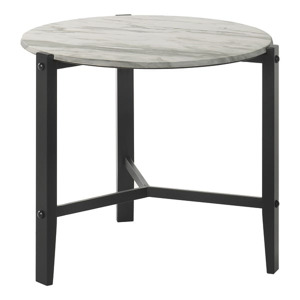 Coaster Furniture Tandi Faux White Marble and Black Round End Table