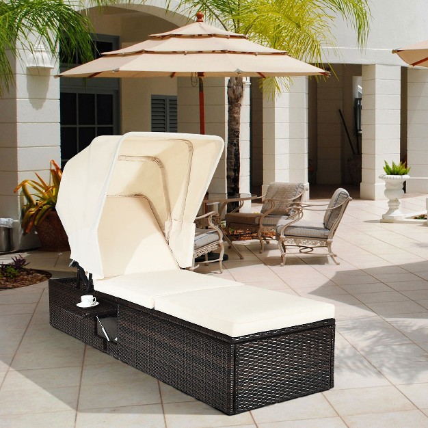 Tangkula Outdoor Cushioned Reclining Chaise Lounge W folding Canopy