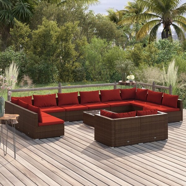 13 Piece Patio Lounge Set with Cushions Brown Poly Rattan