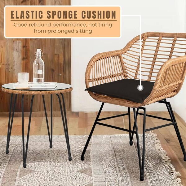 3 Piece Outdoor Wicker Furniture Bistro Set，Rattan Chairs Conversation Sets Porch Furniture，Wicker Patio Furniture