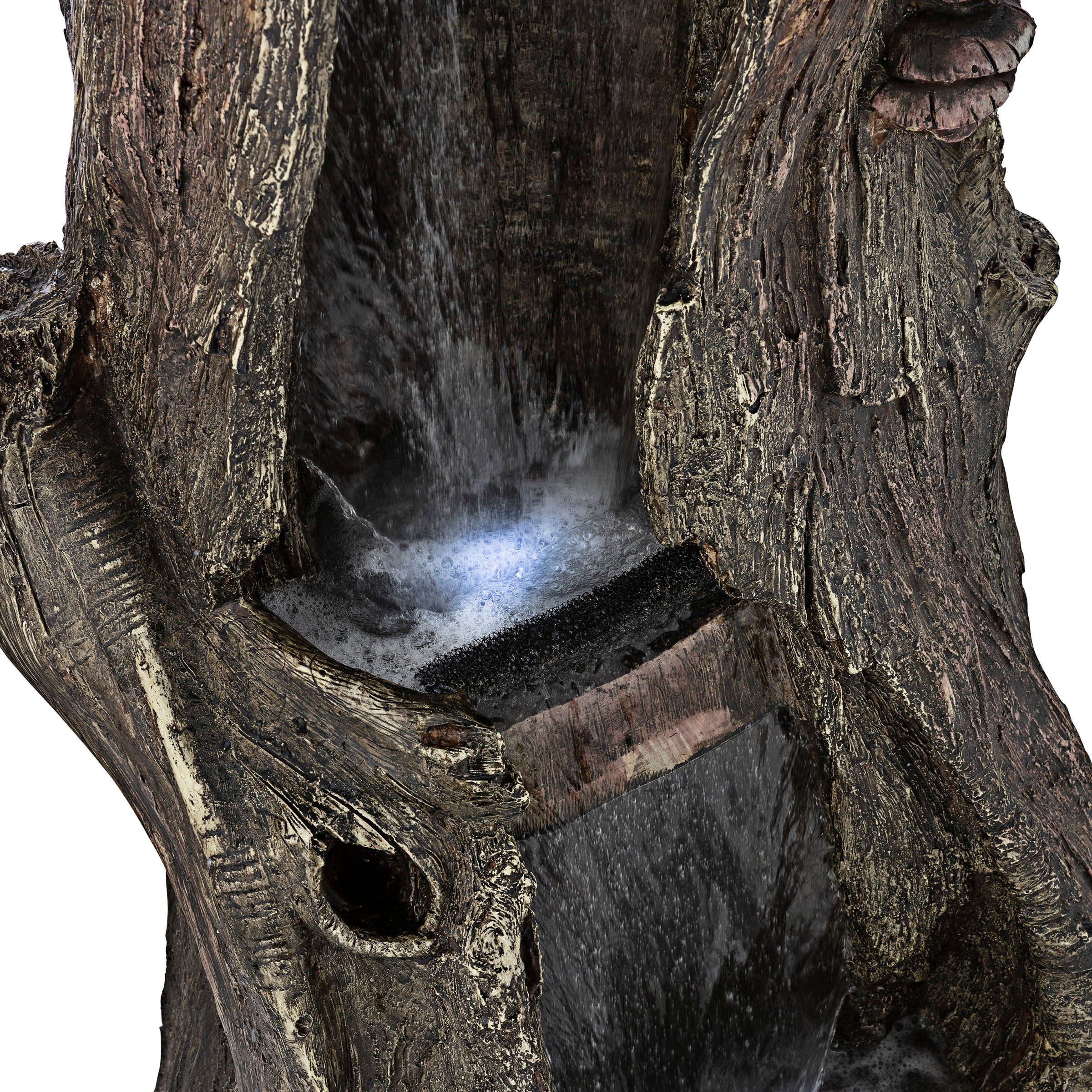 Alpine Corporation Outdoor 3-Tier Tree Trunk Water Fountain with LED Lights