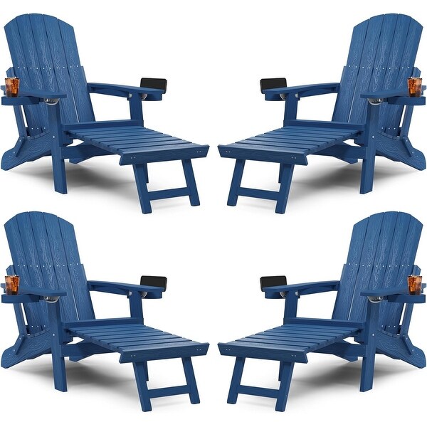 WINSOON Set of 4 Folding Adirondack Chair with 5Gear Adjustable Backrest and Retractable Ottoman