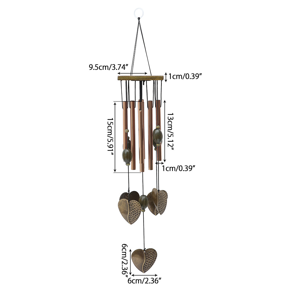 Harupink Amazing Antique Metal 8 Tubes Heart Wind chimes Solid Wood Hanging Outdoor Indoor