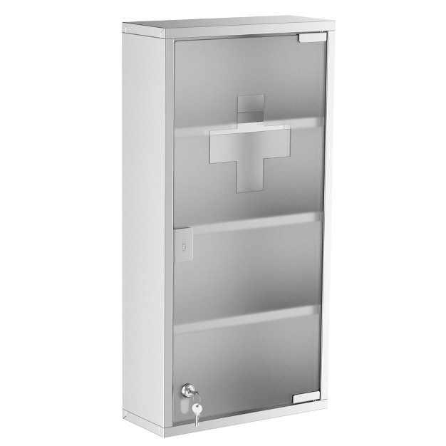 X 24 quot Medicine Cabinet With Lock Storage Shelves Locking Medical Cabinet For Safety First Aid Bathroom Wall Cabinet Silver