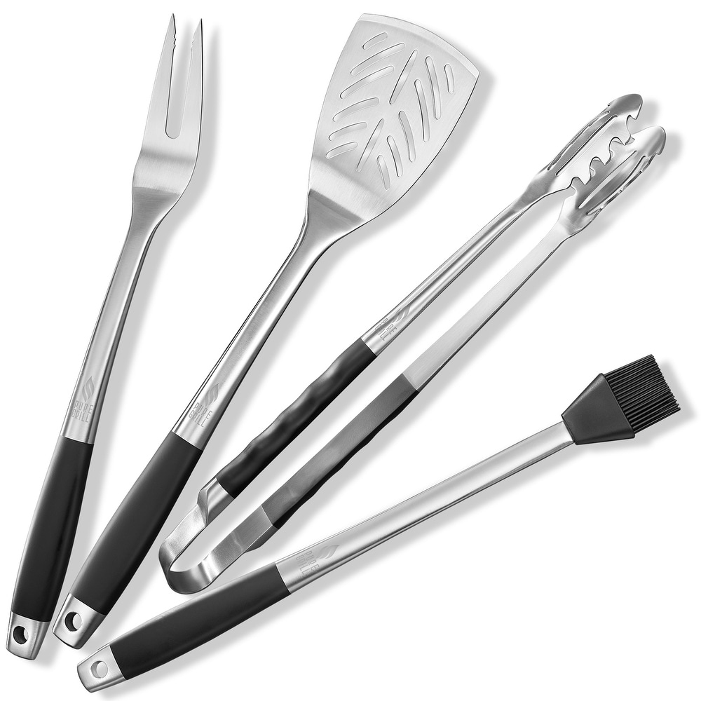 4pc BBQ Tool Utensil Set  Stainless Steel by Pure Grill   Silver