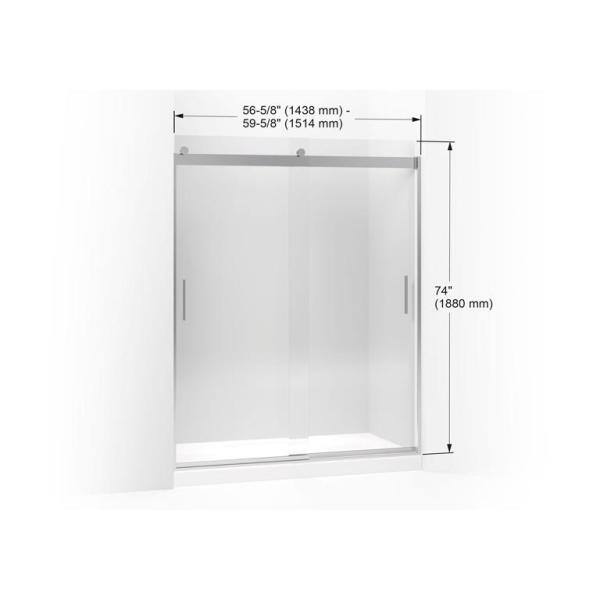 KOHLER Levity 59.625 in. W x 74 in. H Frameless Sliding Shower Door in Bright Silver with Blade Handles K-706009-L-SH