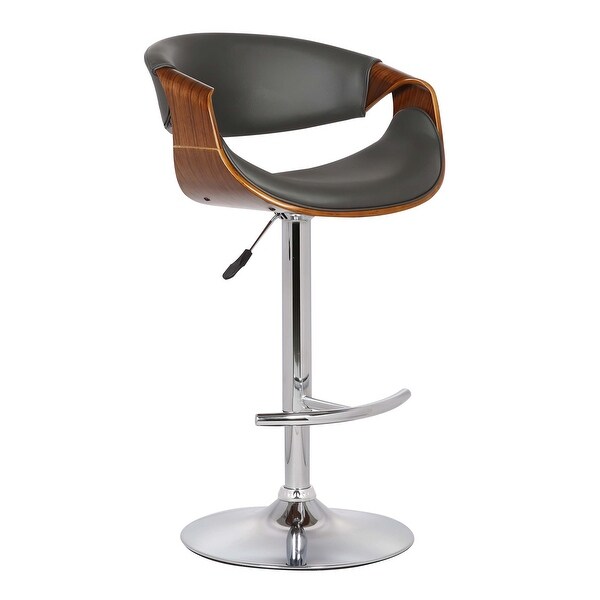 Adjustable Bucket Seat Barstool with Wooden Support， Gray and Brown