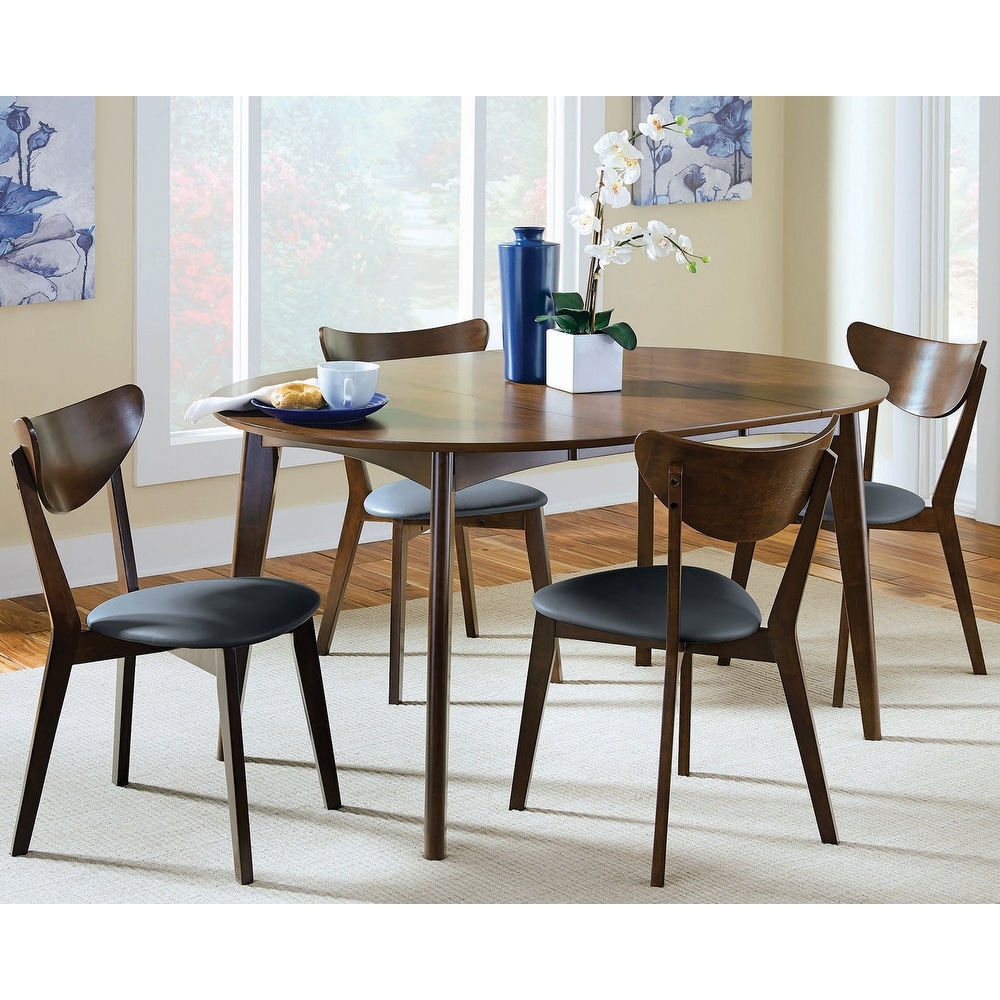 Peony Mid Century Retro Dining Set with Black Upholstered Seats