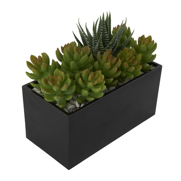 Green Faux Foliage Artificial Plant with Black Melamine Pot