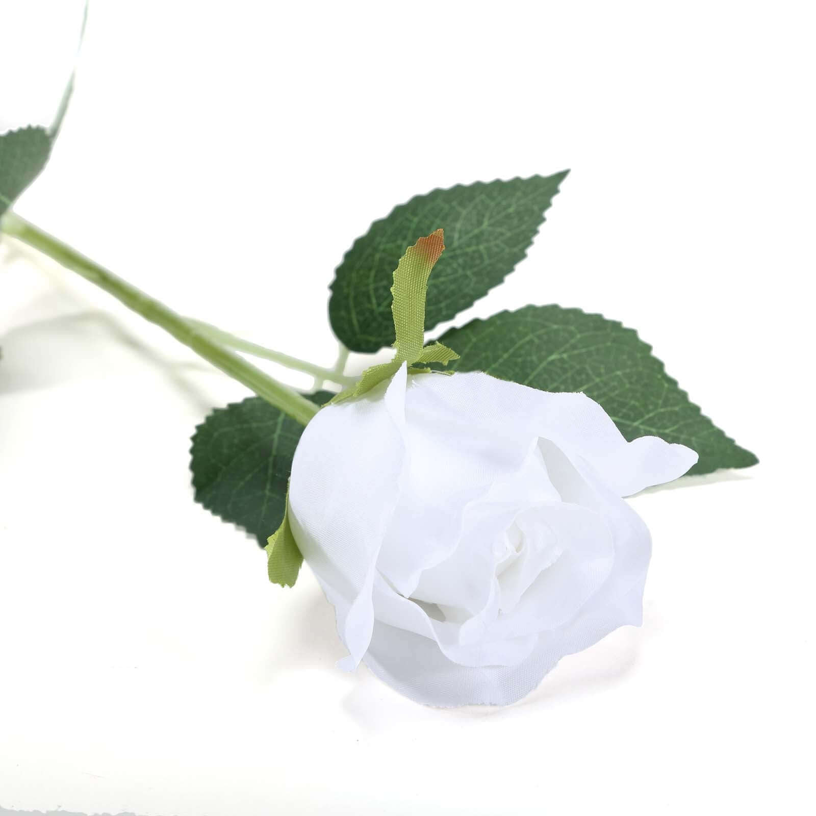 24pcs White Long Stem Artificial Silk Roses Flowers 31