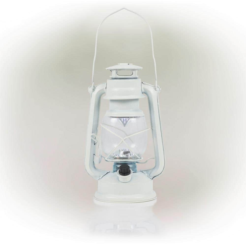 Alpine Corporation Indoor/Outdoor Hurricane Lantern with Cool White LED Lights and Timer BST124WT