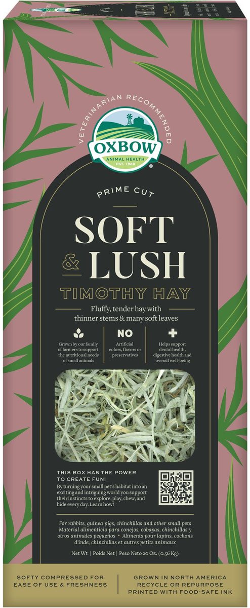 Oxbow Prime Cut Soft and Lush Timothy Hay Small Pet Food， 20-oz bag