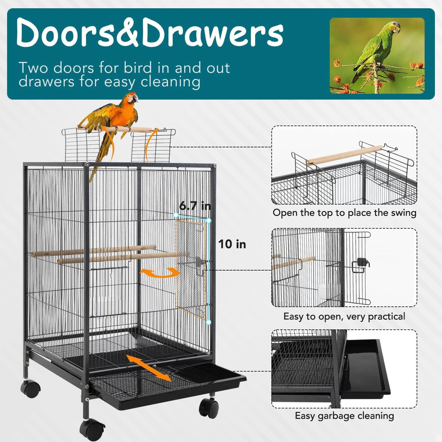 YRLLENSDAN Large Bird Cage for Parakeets， Heavy Duty 35 inch Height Bird Cages with Stand for Cocktails Parakeet Parrot Cage Birdcage for Parrots Conure Lovebird Cockatiel