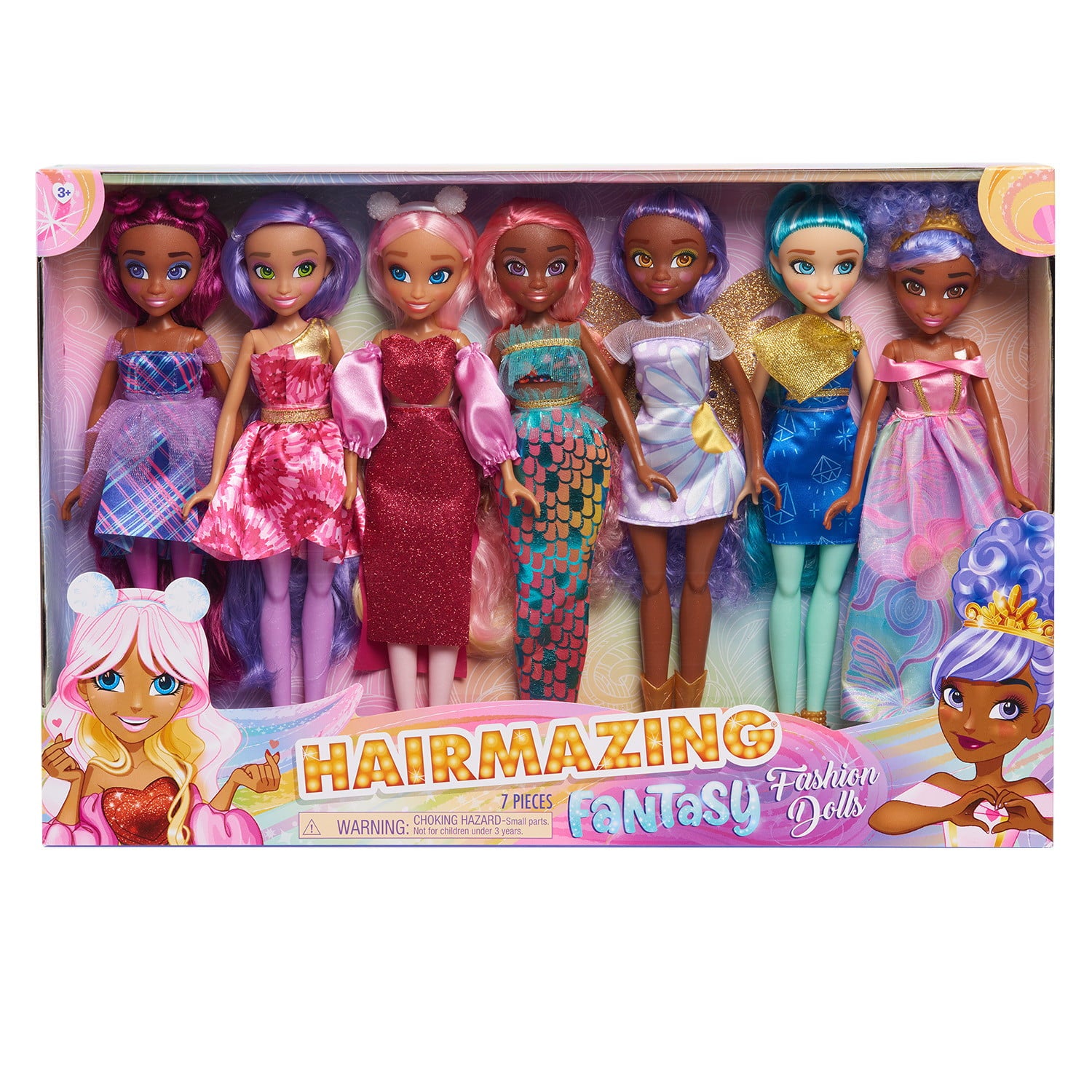 Hairmazing Fantasy Fashion Dolls 7-Pack,  Kids Toys for Ages 3 Up, Gifts and Presents