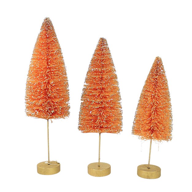 Bethany Lowe Electric Orange Trees Set Of Three Bottle Brush Trees 12 5 Inches Set Of Three Bottle Brush Trees Lc1627 Sisal Orange