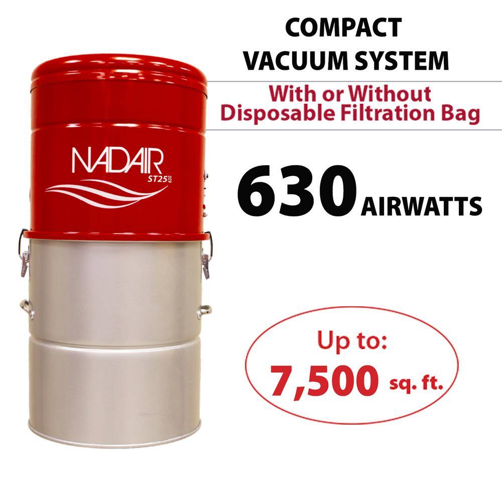 Nadair Powerful Compat Bagless and Bagged Corded Washable Filter Multisurface Central Vacuum 35ft Carpet Deluxe Kit Included NAD63CD-35