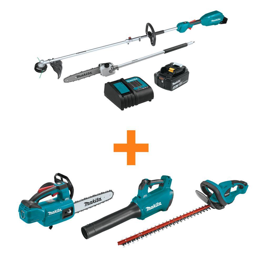 Makita LXT 18V Cordless Power Head Kit(4.0Ah)wString Trimmer and Pole Saw wBonus Leaf BlowerHedge TrimChain Saw(Tools-Only) X2SM14B3ZH2ZC6Z