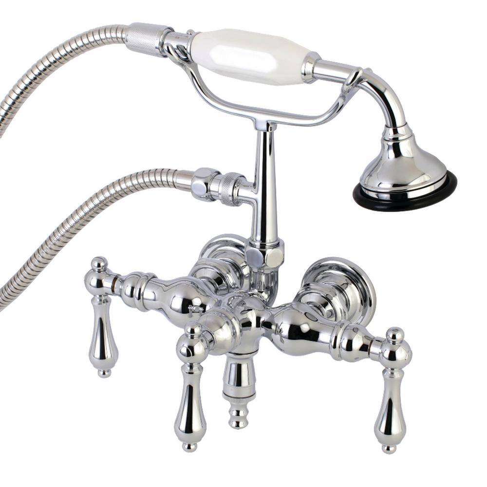 Kingston Brass Vintage 3-38 in. Center 3-Handle Claw Foot Tub Faucet with Handshower in Chrome HAE20T1